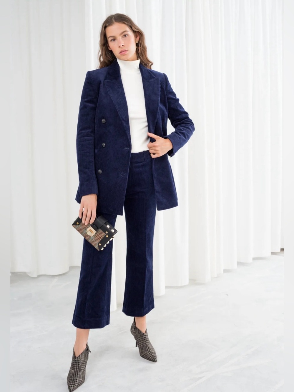 & Other Stories Paris Atelier Navy Blue Corduroy Trousers Pants Size 8 EUC